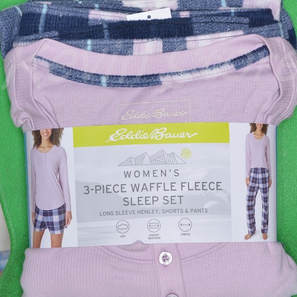 Purple  Waffle Fleece Pajamas Set Eddie Bauer Ladies' 3-Piece‎ - Picture 1 of 4